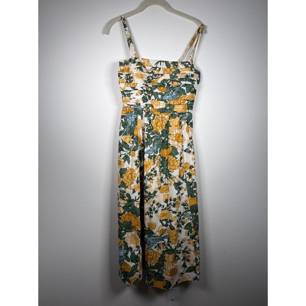 Abercrombie & Fitch Womens Floral Bird Print Smocked Midi Dress Yellow S
